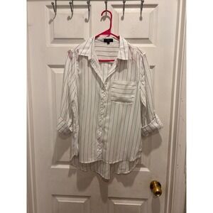 Velvet Heart Womens White Striped Roll Tab 3/4 Sleeve Button Down Shirt Size M